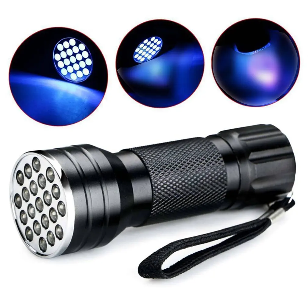 

21LED UV Flashlingt Lamp Beads UV Flashlight Money Detector Aluminum Alloy Detection Flashlight Waterproof Outdoor Flashlight