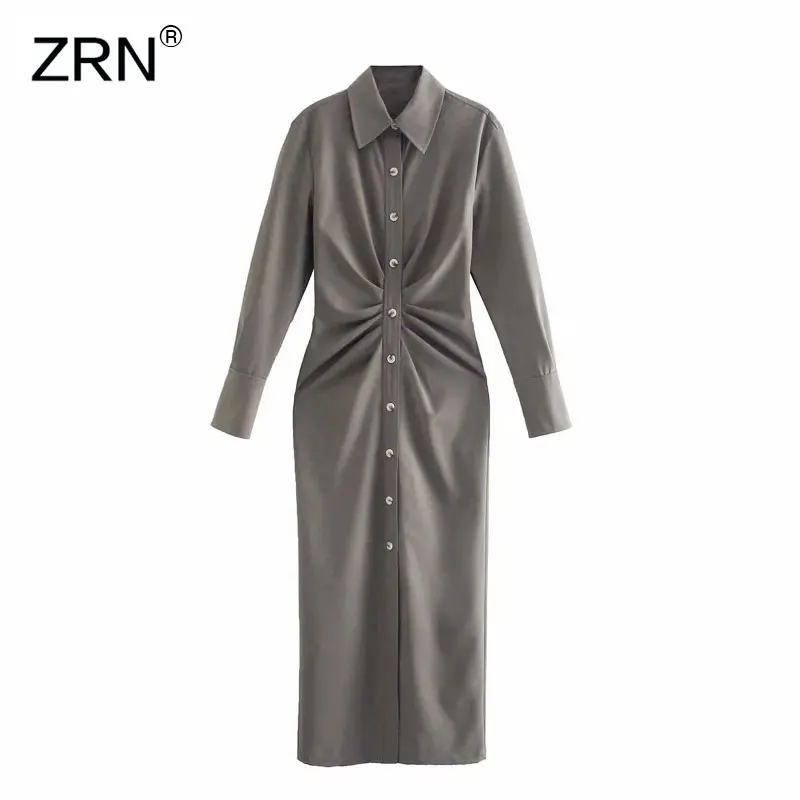 Женское модное винтажное однотонное платье ZRN офисное женское однобортное с