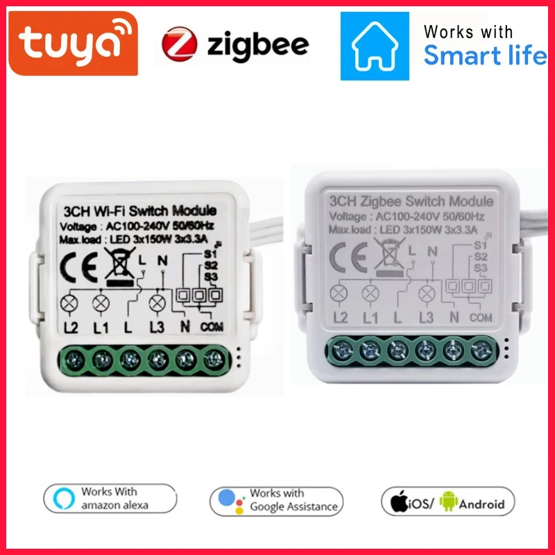 

Tuya Smart Zigbee/Wi-Fi, Беспроводной ВКЛ-ВЫКЛ устройство небольшой 3-секционный Dual-контроль скрытый переключатель изменение совместим с Google Home, Alexa