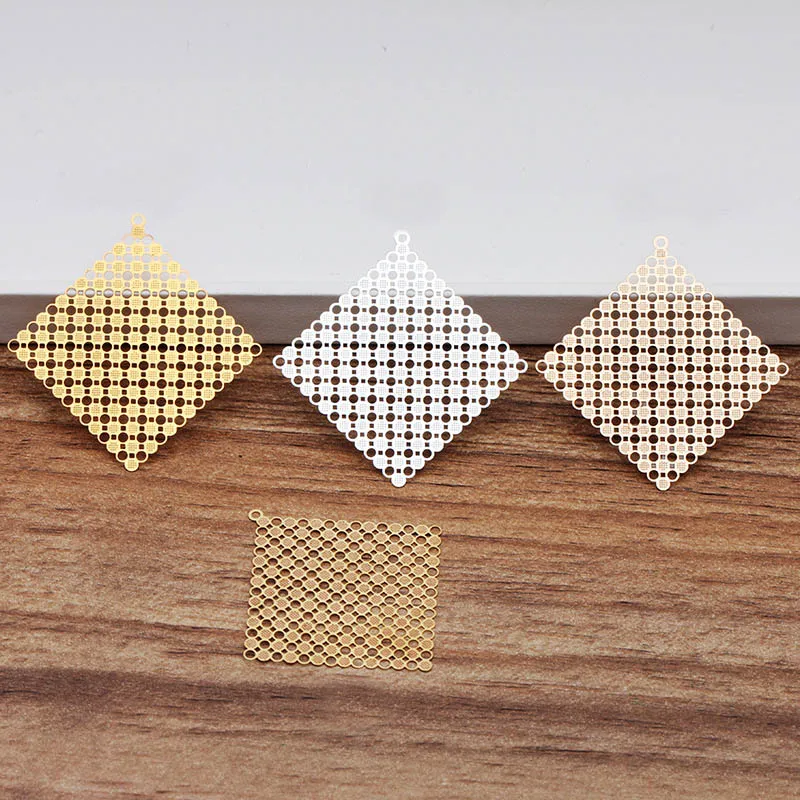 

25mm Filigree Square Flower Pendant Charms Women Bridal wedding hair jewelry Brass Hair Clasp Earrings DIY Findings Multi-color