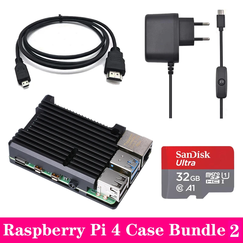 Raspberry Pi 4 алюминиевый корпус защитный сплав корпус коробка охлаждающая пластина корпус с адаптером питания для Raspberry Pi 4B Pi4 - Цвет: Bundle 2