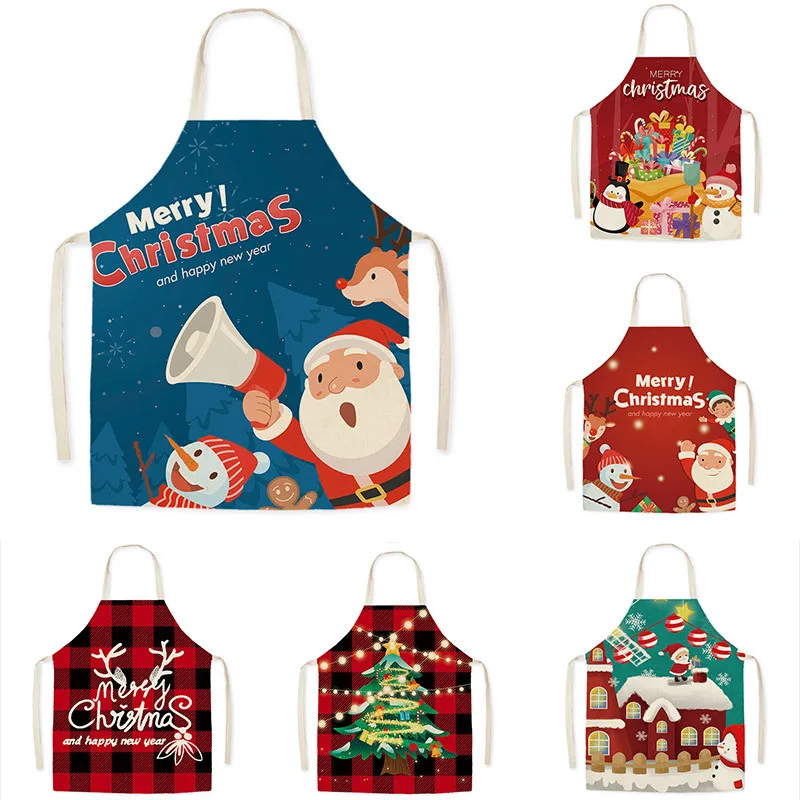 Apron Cartoon Christmas Women Waterproof Oil-Proof Home Cooking Baking Coffee Shop Clean BBQ Bib Restaurant Kitchen Accessories