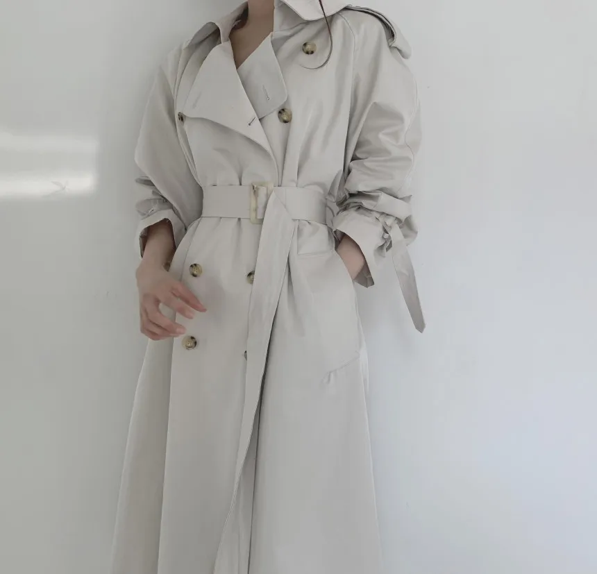 Beige Осенний Женский Повседневный плащ ropa mujer двубортная винтажная выстиранная верхняя одежда свободная одежда - Цвет: Beige