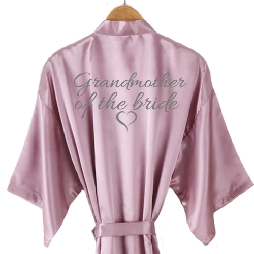grandmother bride Великолепный mauve халат Атласный Женский атласный короткий кимоно с сердечками дизайн для свадьбы Вечерние одежда для невесты - Цвет: grandmother bride