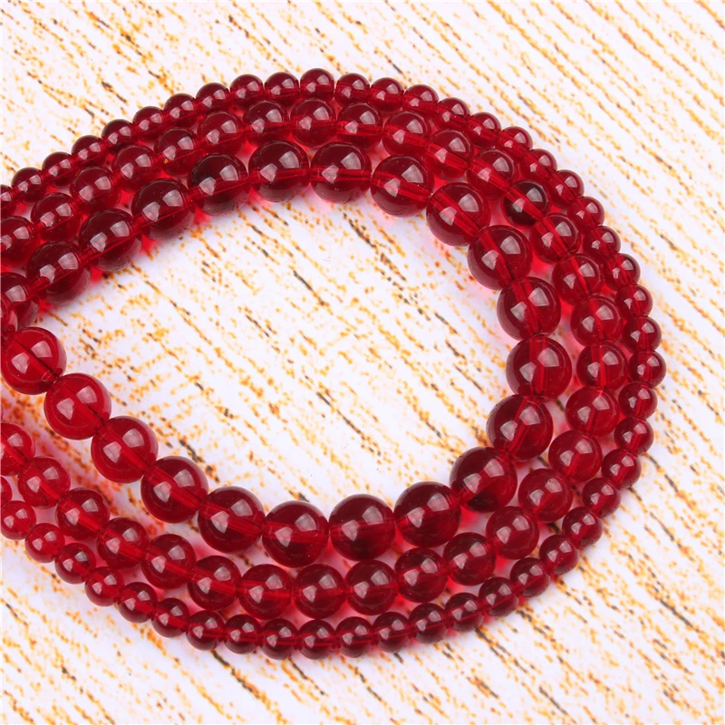 

4 6 8 10 12 MM Crimson Glass Natural Stones Round Loose Beads For Jewelry Making Bracelet Necklace Diy