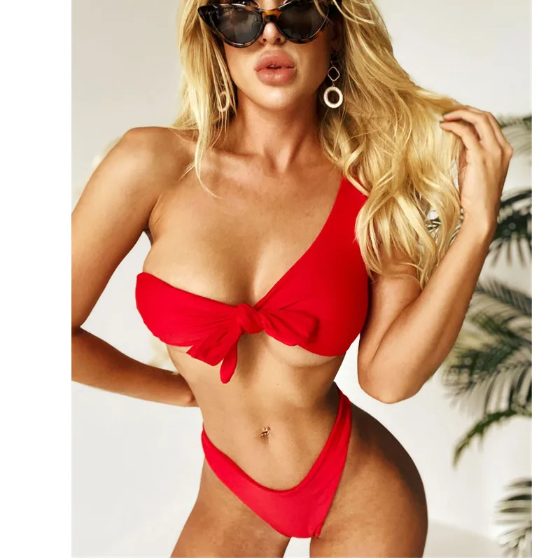 Однотонные Бразильские Купальники с V образным вырезом Новое поступление 2020