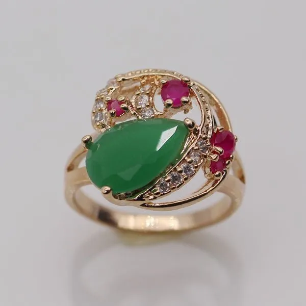 Модные ювелирные изделия Красный фианит & большой зеленый AAA CZ драгоценный камень