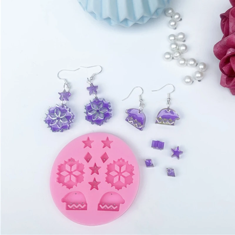 

B36D Christmas Tree Snowflakes Earrings Epoxy Resin Mold Necklace Pendants Silicone Mould DIY Crafts Jewelry Ornaments Casting