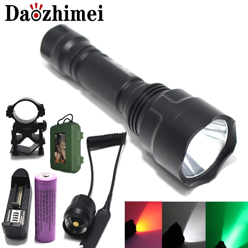 Тактисветильник вспышка XM L T6 2000 лм белый/зеленый/красный свет для охоты + лампа