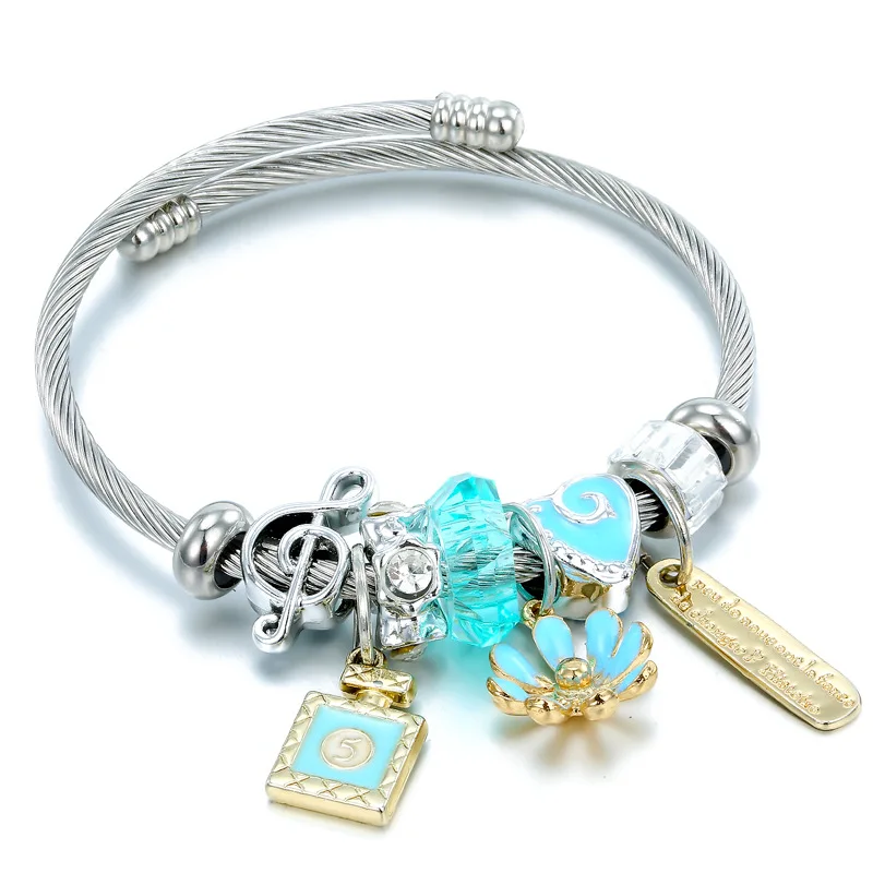 Синий кристалл pandora Браслеты и браслеты Гавайский стиль пляжные серебряные с