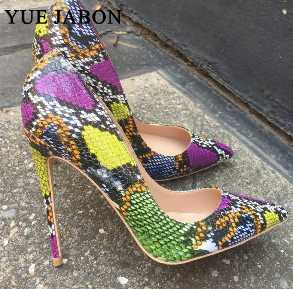 YUE JABON snake pattern colorful print high heel women pumps pointed toe Stiletto sexy lady wedding shoes size 35-43 | Обувь