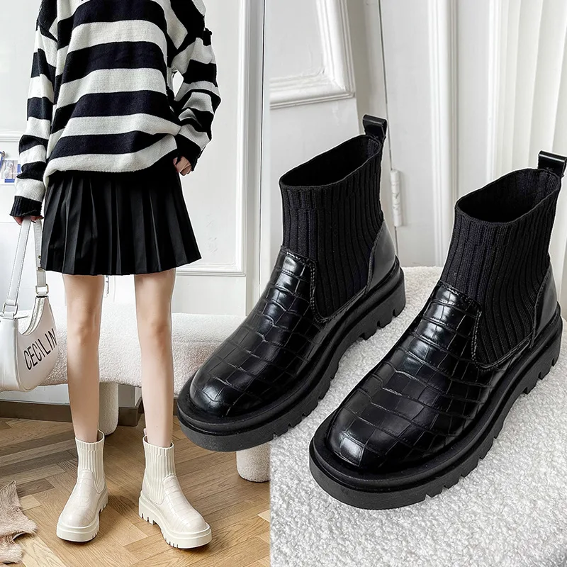 

Martin Boots 2022 Autumn And Winter New Fashion British Style Thick-soled Stitching Short Boots Large Size