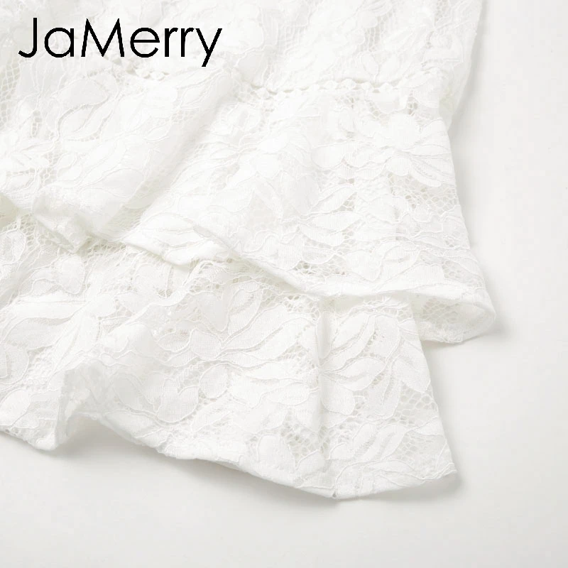 JaMerry винтажное элегантное белое кружевное Прозрачное платье с пышными рукавами и цветочным рисунком, платье с длинными рукавами, юбка с оборками с завышенной талией вечерние осенние платья