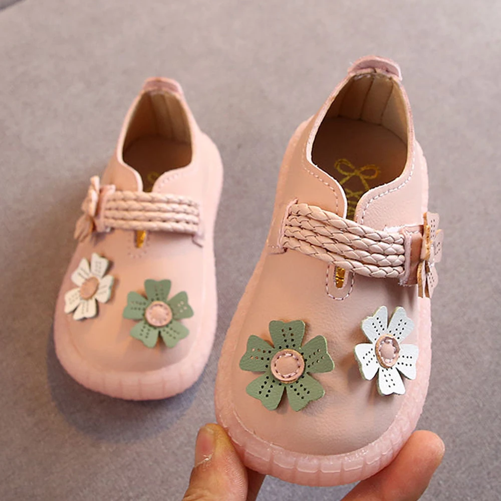 

Baby Girl Soft Shoes PU Flower Leather Flats For Girls Kids Little Children Casual Flats Size 15-25 Brand Shoes Cute