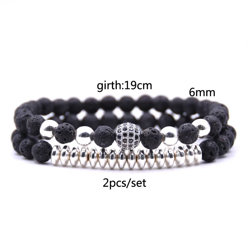 Мужской браслет из натурального камня с микро цирконием 6 мм лавового медные