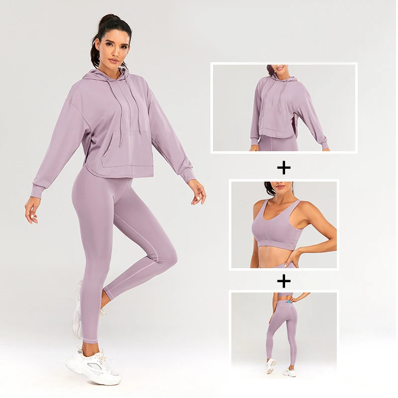 

3Pcs Women's Sportswear Yoga Set Tracksuit Clothing Sports Jacket Gym Legging Seamless Fitness Crop Top Long Sleeve Yoga Suit