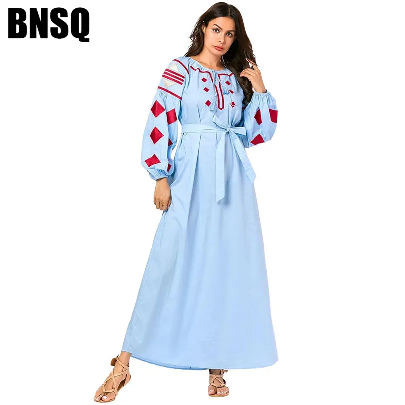 Дубай мусульманская абайя для женщин вышивка поясом длинное платье исламский