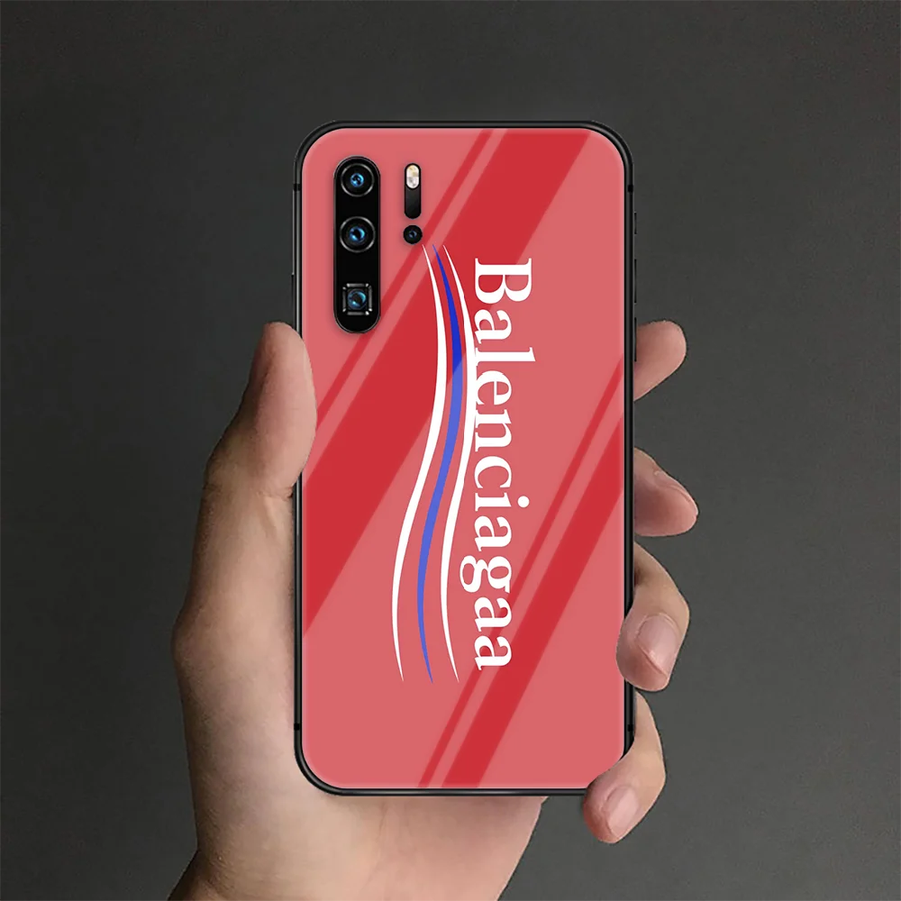 

French Luxury Brand Phone Tempered Glass Case Cover For Huawei P Nova Mate 5T 20 30 40 Pro Lite Smart 2019 2021 Black Etui Tpu