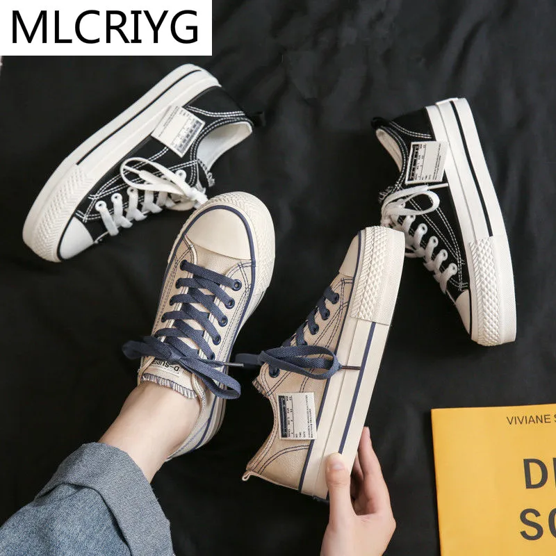 

Spring Women's Flat Shoes 2021 New Fashion Comfortable Low Cut Women's Casual Shoes Round Head Lace-up Retro Women Canvas Shoes