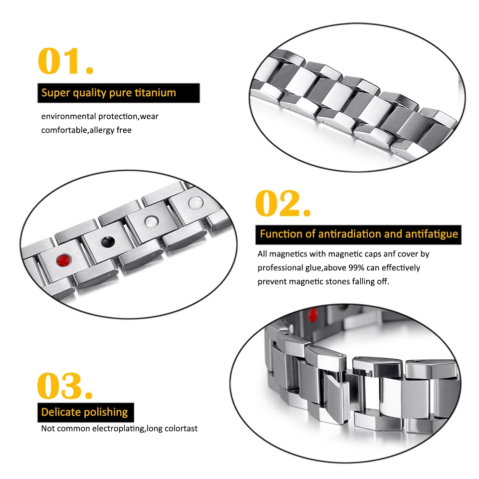 Rainso роскошный здоровый браслет с магнитом модный унисекс Био энергия титана
