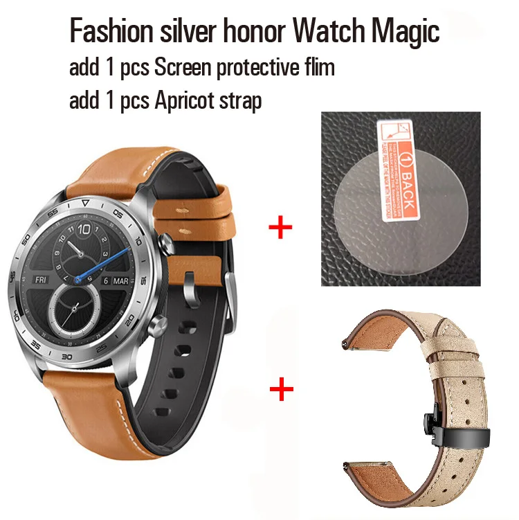 Huawei Honor Watch Волшебные Смарт-часы спортивные часы для сна для езды на велосипеде плавание горный gps 1," AMOLED цветной экран 390*390 часы - Цвет: Silve n Film n Apric