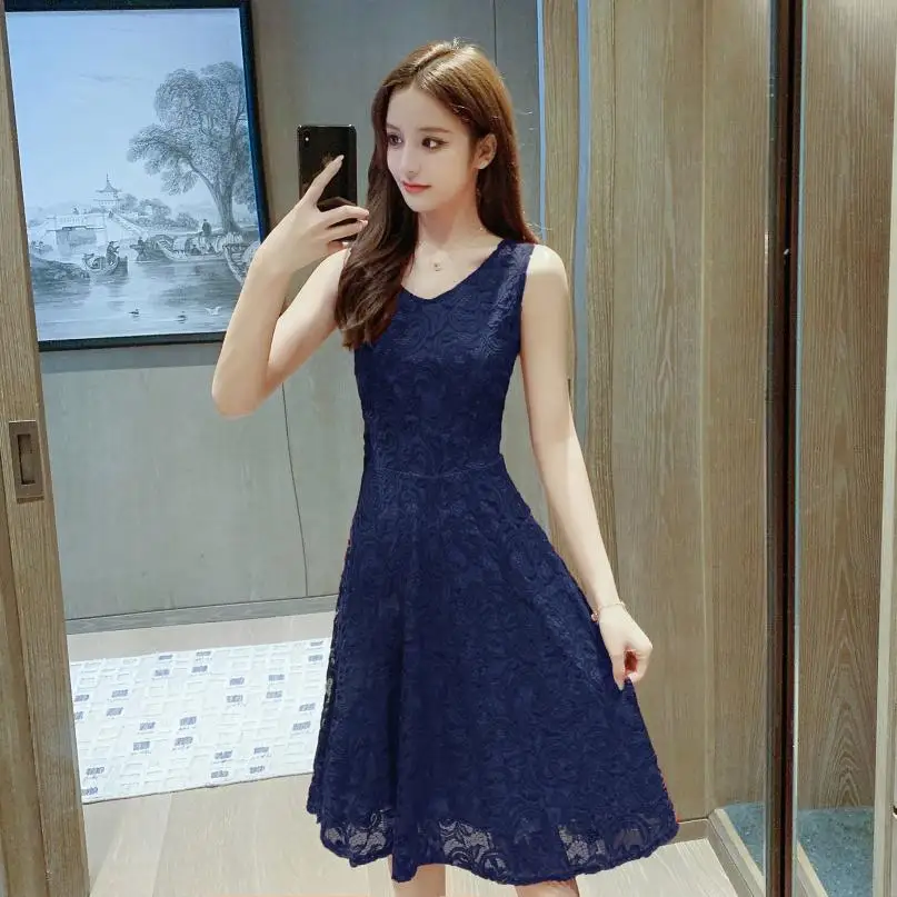 

VICONE lace shoulder-straps female sweet sleeveless lace dress
