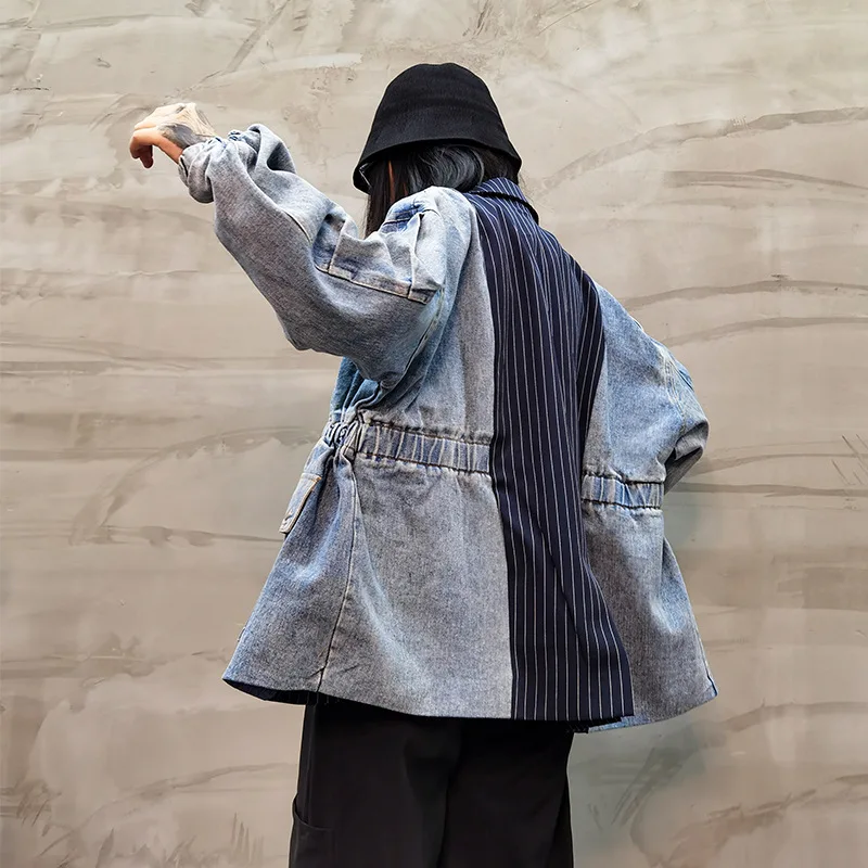 

Small suit jacket women's new fashion fried street cowboy contrast color was thin Korean version loose 2020 autumn