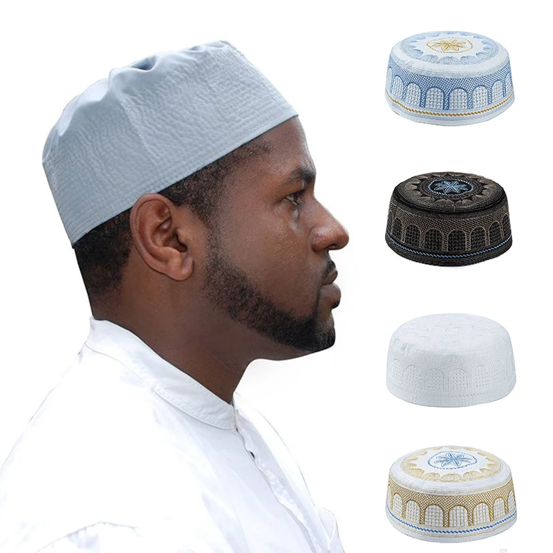 

Muslim Men's Embroidery Prayer Hat Islamic Kufi Prayer Cap Muslim EID Ramadan Habib's Caps Husband Arabian Beanie Skull Hats