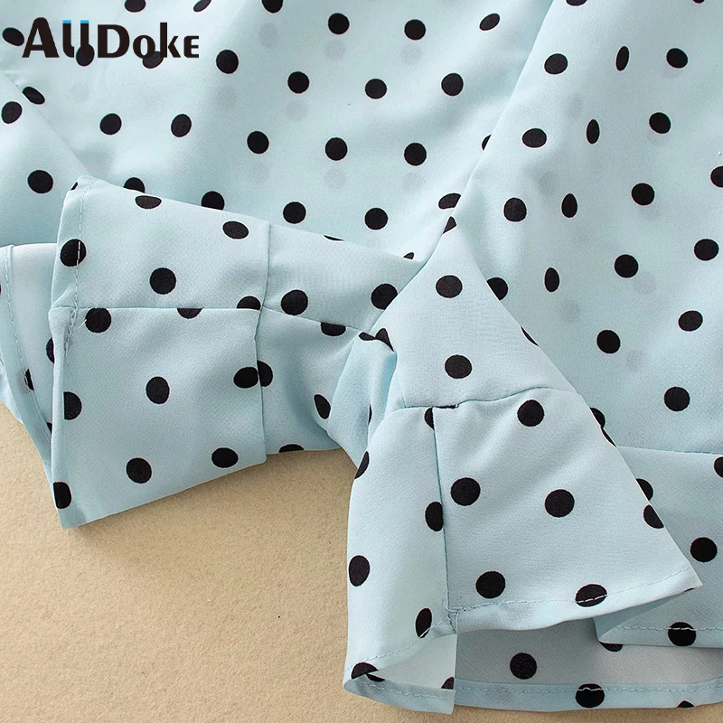 

ALLDOKE polka dot casual shorts women summer high waist drawstring vintage shorts feminino ruffles ladies green shorts femme