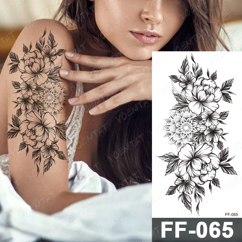 Waterproof Temporary Tattoo Sticker Peony Flower Snake Black Flash Tattoos Female Sketch Line Body Art Arm Thigh Fake Tatto images - 6