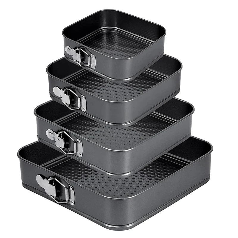 

Set of 4 Springform Cake Tin, 22/24/26/28 cm, Square, Baking Tin with Non-Stick Coating, Leak-Proof Cake Tin