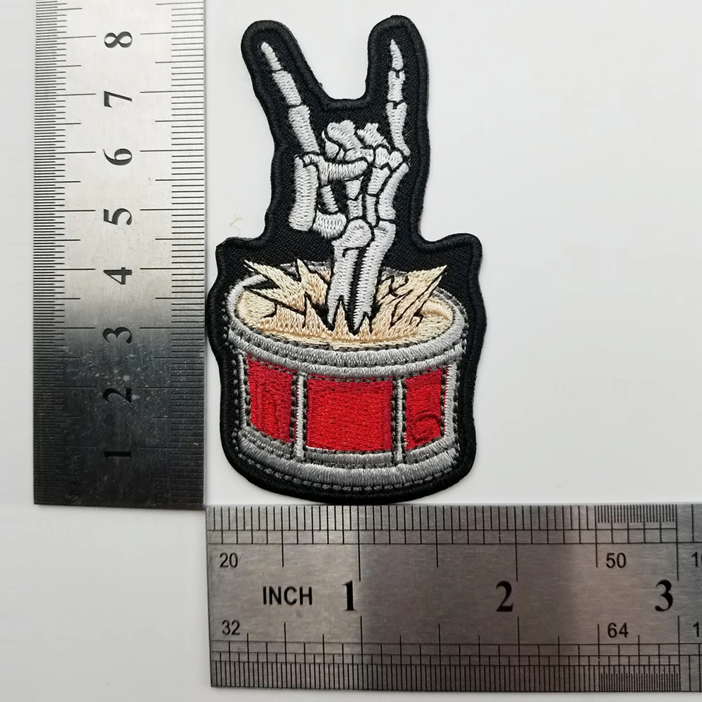 Рок барабаны Скелет Рога вышивка патч Панк железо на MC байкерская куртка жилет