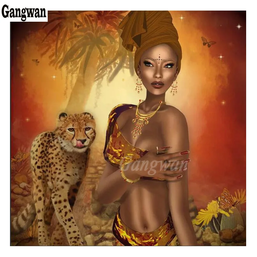 5D DIY квадратная/круглая алмазная живопись египетская красота и тигр вышивка