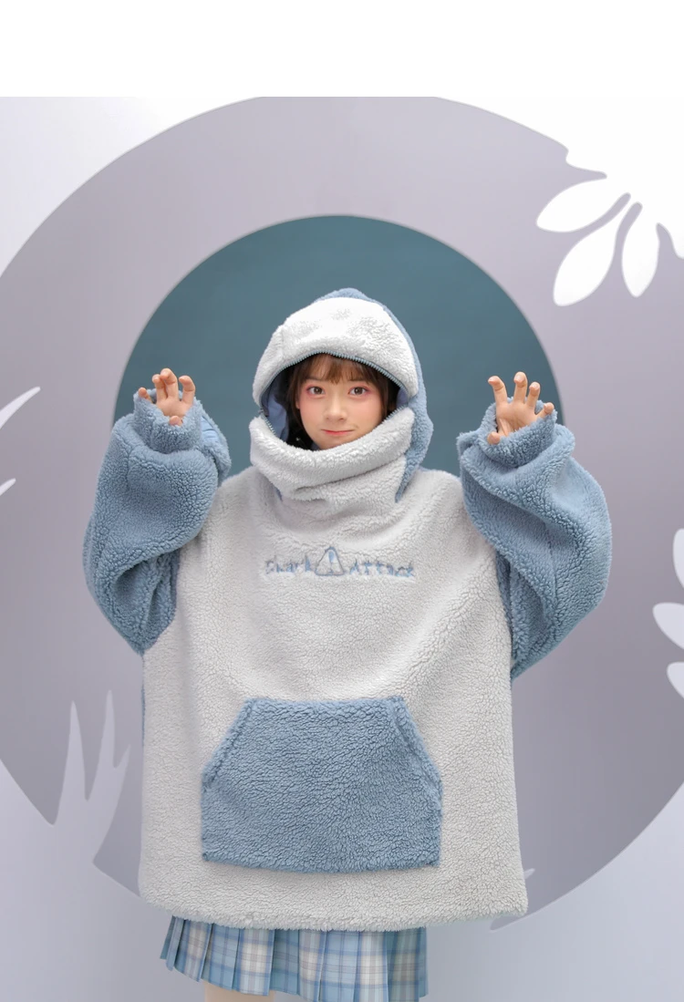 

Harajuku эстетику Акула Аниме Толстовка для женщин в Корейском стиле с круглым вырезом, длинные рукава негабаритных уличная kpop осенне-зимняя од...