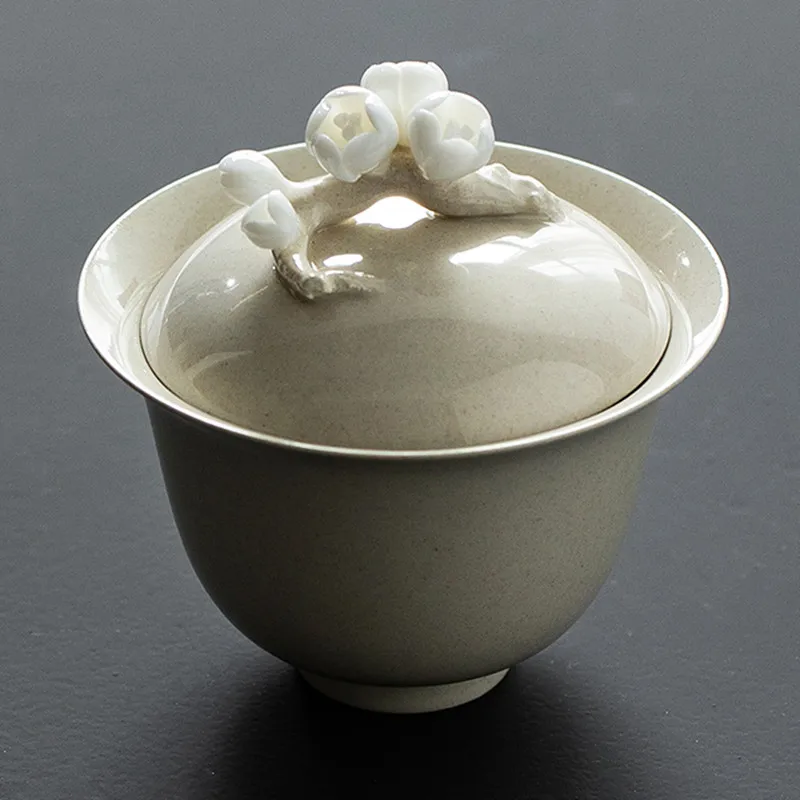

Plum Flower Gaiwan Hand painted Porcelain Tea Tureen with Lid Saucer Set Drinkware Decoration Crafts