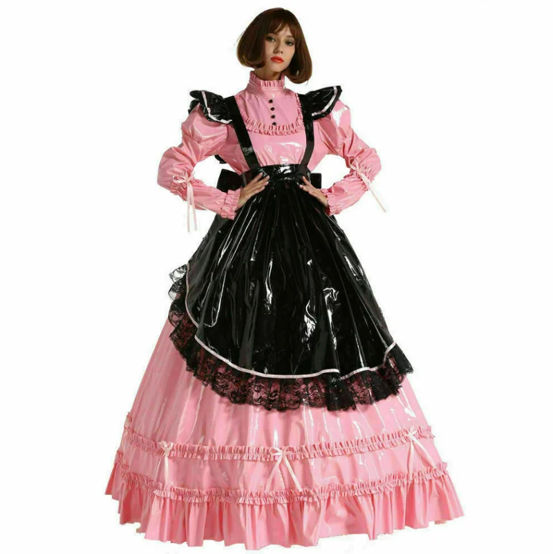 Hot Maid Pink French PVC sissy  Dress role play costume customization