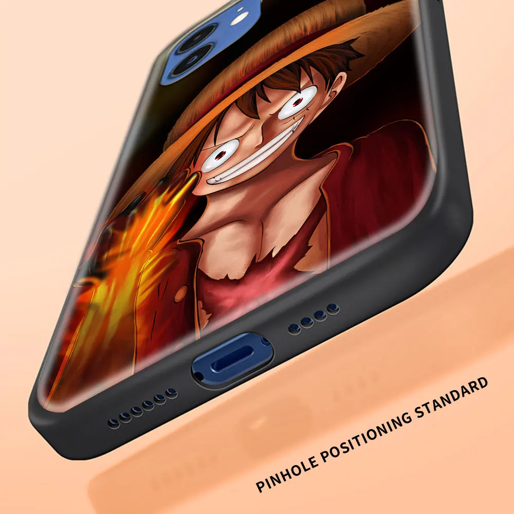 

Phone Case For Apple iPhone 11 Pro 12 Pro Max XR 7 8 SE 2020 X XS Max 6 7 8 Plus Luxury Black Shell Cover One Piece Anime Luffy