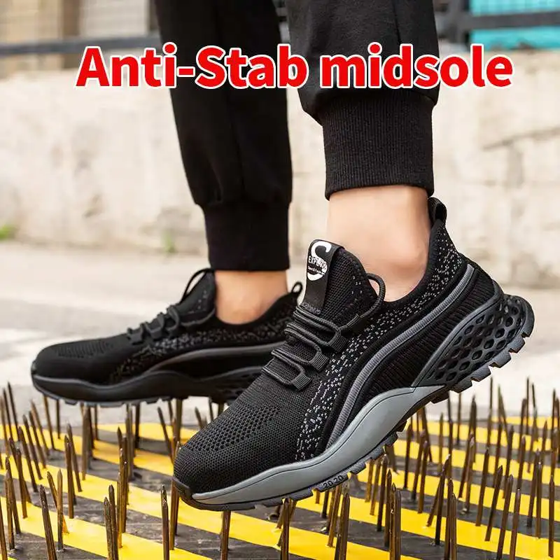 

AtreGo Breathable Men's Safety Shoes Boots With Steel Toe Cap Casual Boots Work Indestructible Shoes Puncture-Proof Work Sneaker