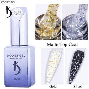 KODIES GEL Top Coat UV Gel Nail Polish 15ML Gold Silver Glitter Matte Topcoat Semi Permanent Paillet