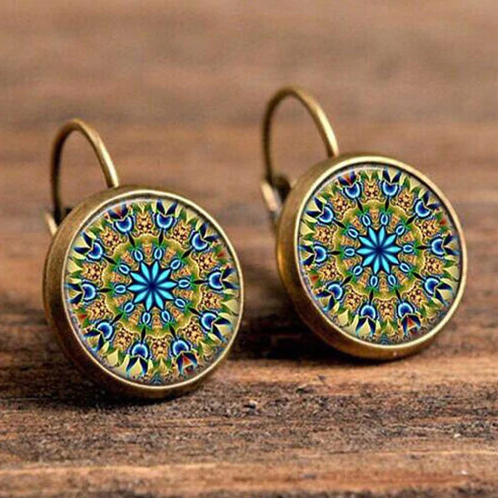 Flower Stud Earrings For Women Vintage Geometric Pattern Round Earings Ethnic bohemia creative Delicate Jewelry Girl Party | Украшения и