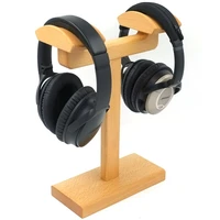 universal wood headphones stand beech double headset holder earphone display rack for home office studio bedroom