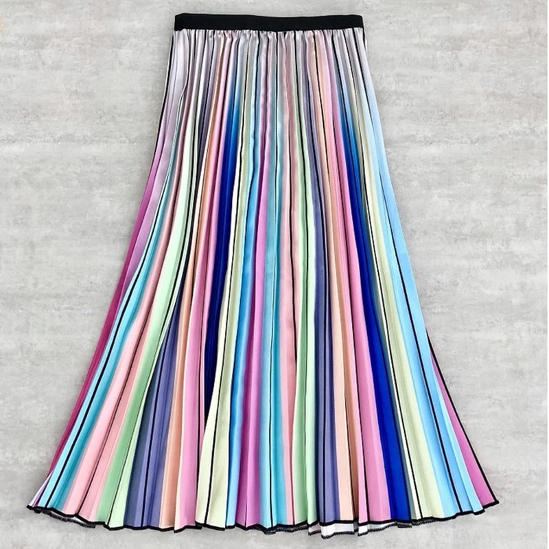 

CR Women's Fashion Aytumn Pleated Elasticity High Wasted Midi Party Skirt Female Date Maxi Bottoms