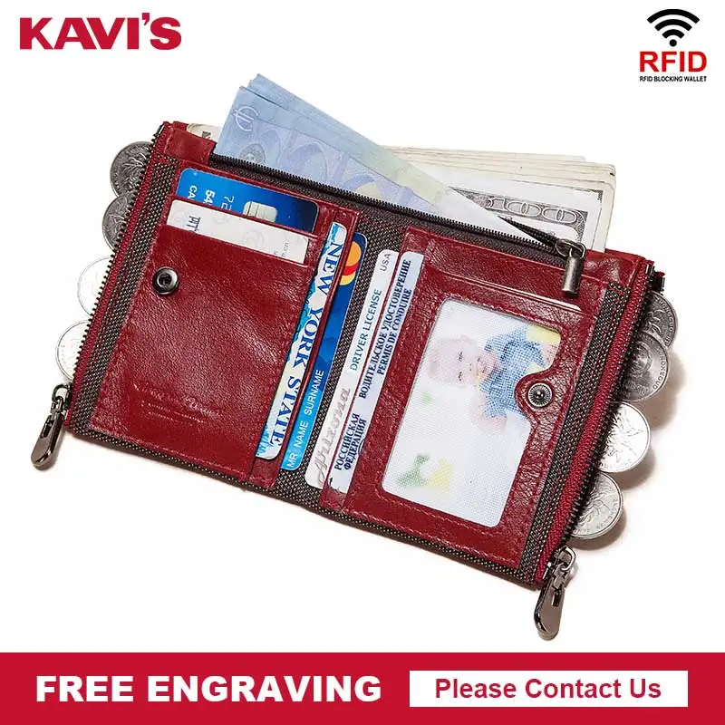 Кошелек женский из воловьей кожи с бесплатной гравировкой на молнии карманами |