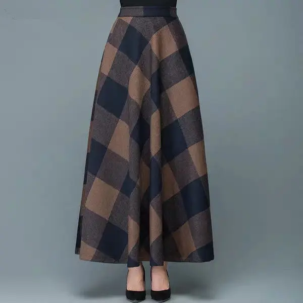 Осенне-зимняя шерстяная клетчатая юбка Женская Ретро новая большой и средней