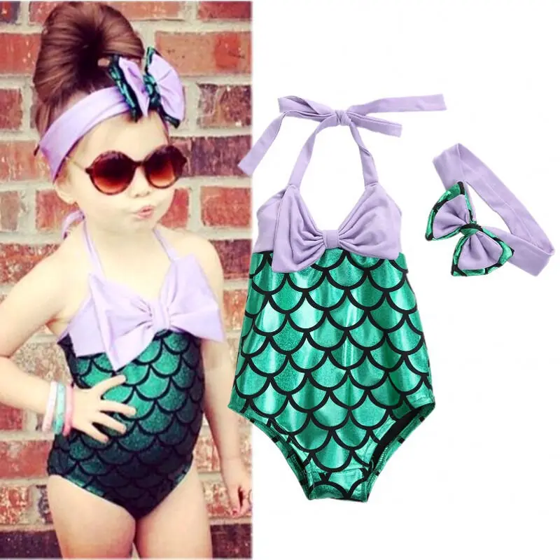 

Summer Kids Girls Mermaid Bikini sets Toddler Kids Girls Swimwear Bikini Set Swimsuit Headband Bathing Suit