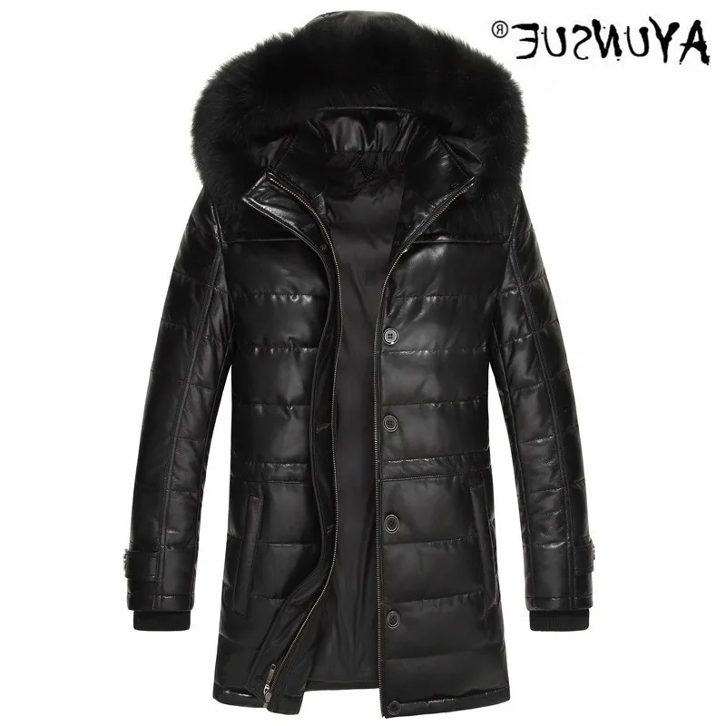 

Men's sheepskin coat, winter duck feather jacket, fox collar, Hoodie
