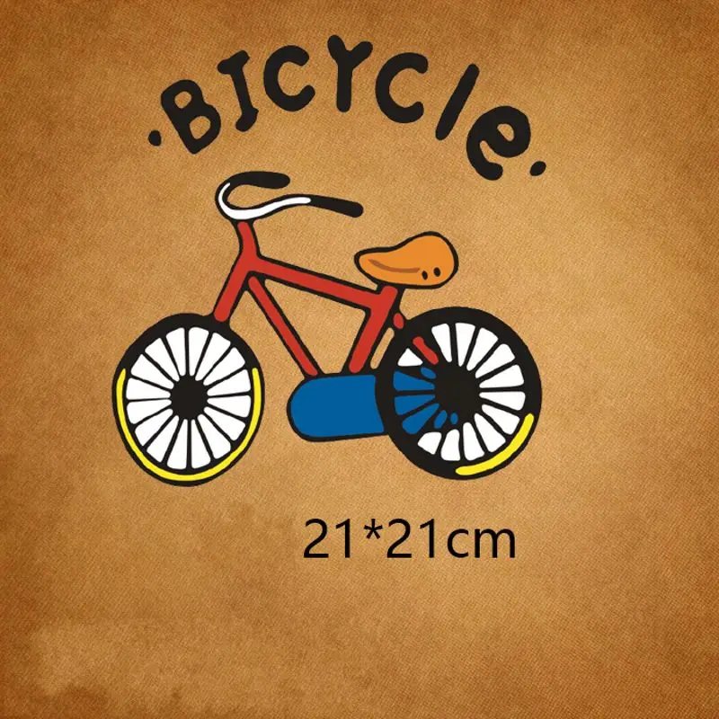 

21x21cm Fashion bicycle Iron on Patches For DIY Heat Transfer Clothes T-shirt Thermal transfer stickers Decoration Printing