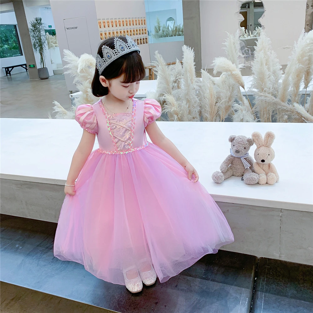 С милым принтом Рапунцель для девочек маскарадный карнавальный костюм принцессы