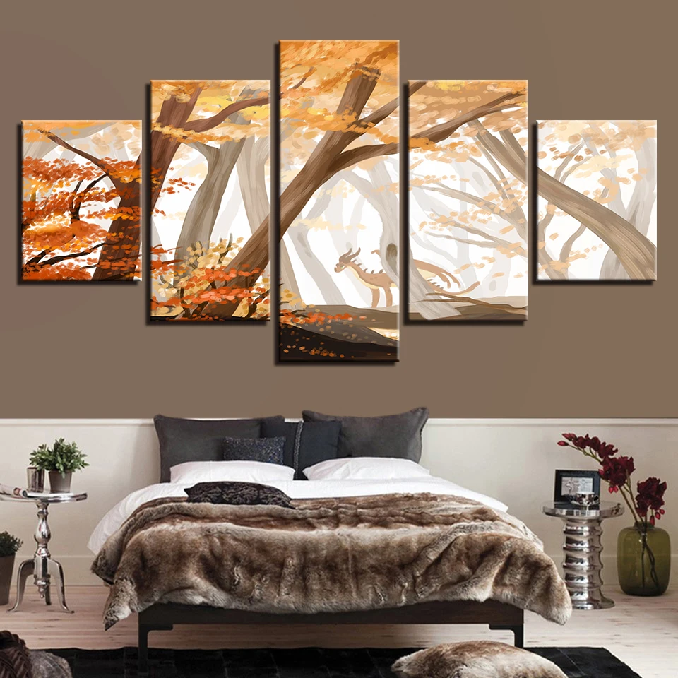 Холст фото рамки модульная 5 шт. с мультяшными рисунками животных динозавр лесной