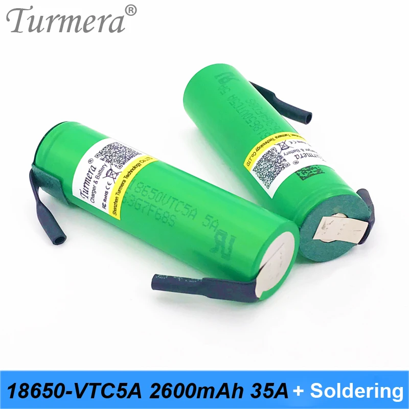 Turmera 18650 vtc5a us18650vtc5a 2600 мАч 35a литиевая аккумуляторная батарея для шуруповерта shura +